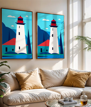 Illustration moderne d'un phare avec des couleurs vives