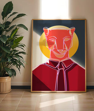 Arte de Puma Geométrico Colorido con Círculo Dorado