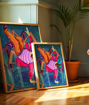 Colorful breakdancer in dynamic urban artwork