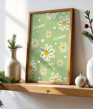 Estampado floral con margaritas sobre fondo verde