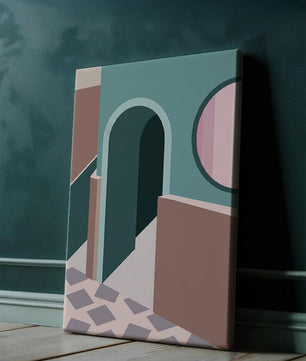 Abstract architectural scene with geometrical shapes