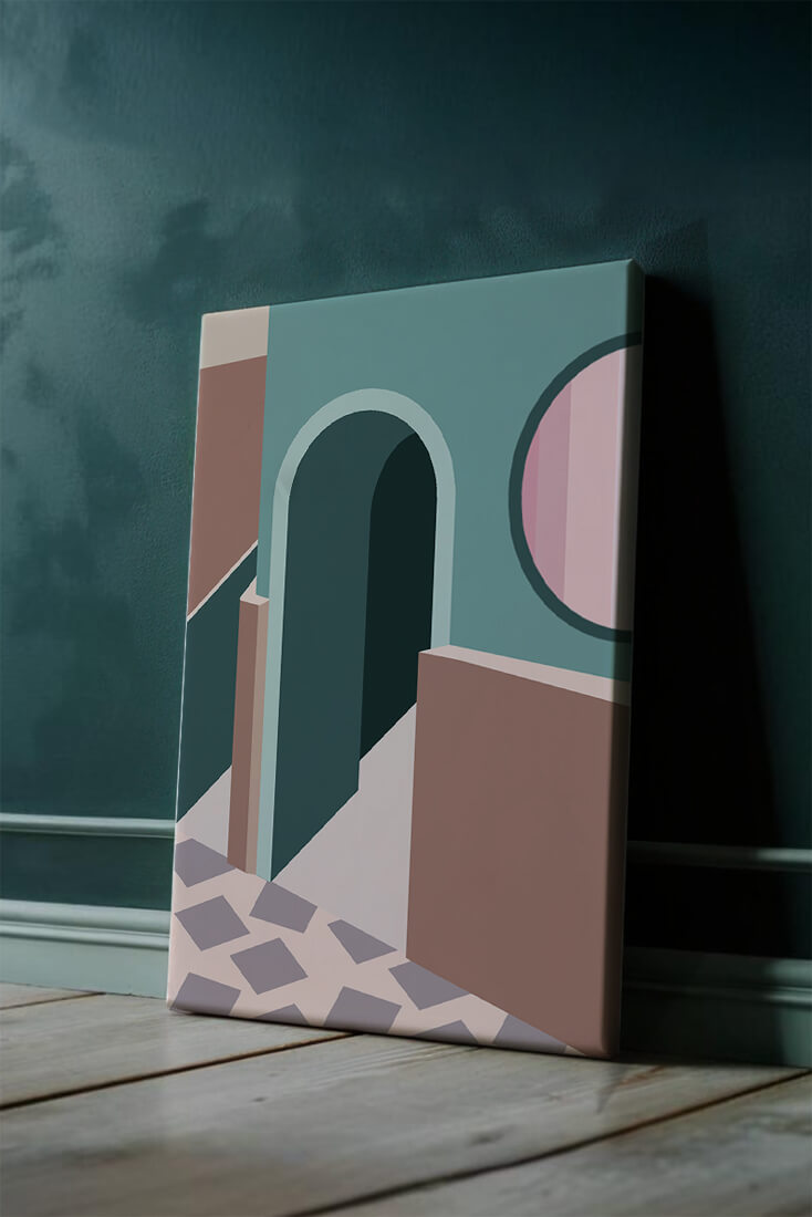 Abstract architectural scene with geometrical shapes
