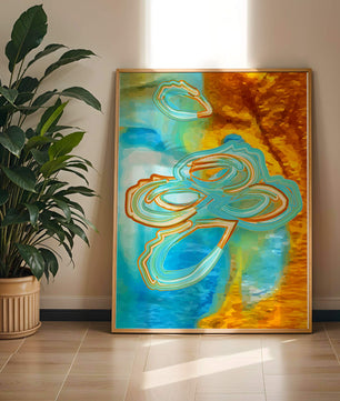 Abstract vibrant swirls in blue and orange colors