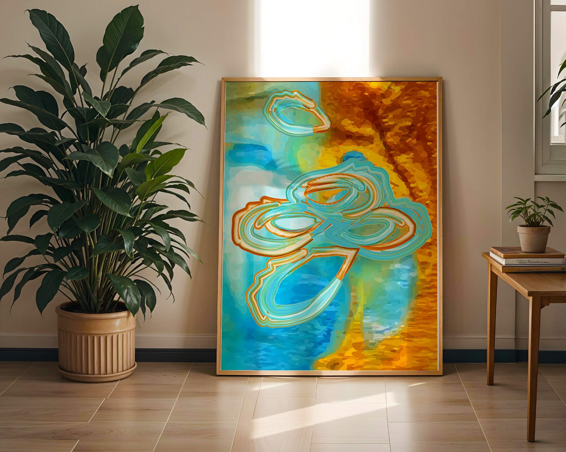 Abstract vibrant swirls in blue and orange colors
