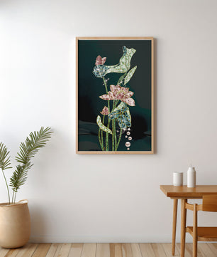 Floral Lotus Design with Gold Accents and Dew Drops