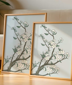 Delicate cherry blossoms on a soft blue background