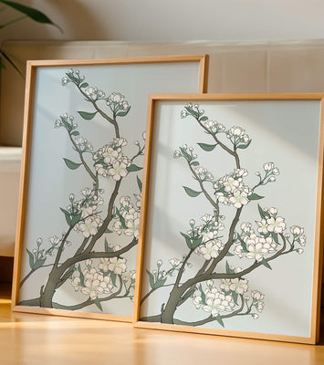 Delicate cherry blossoms on a soft blue background