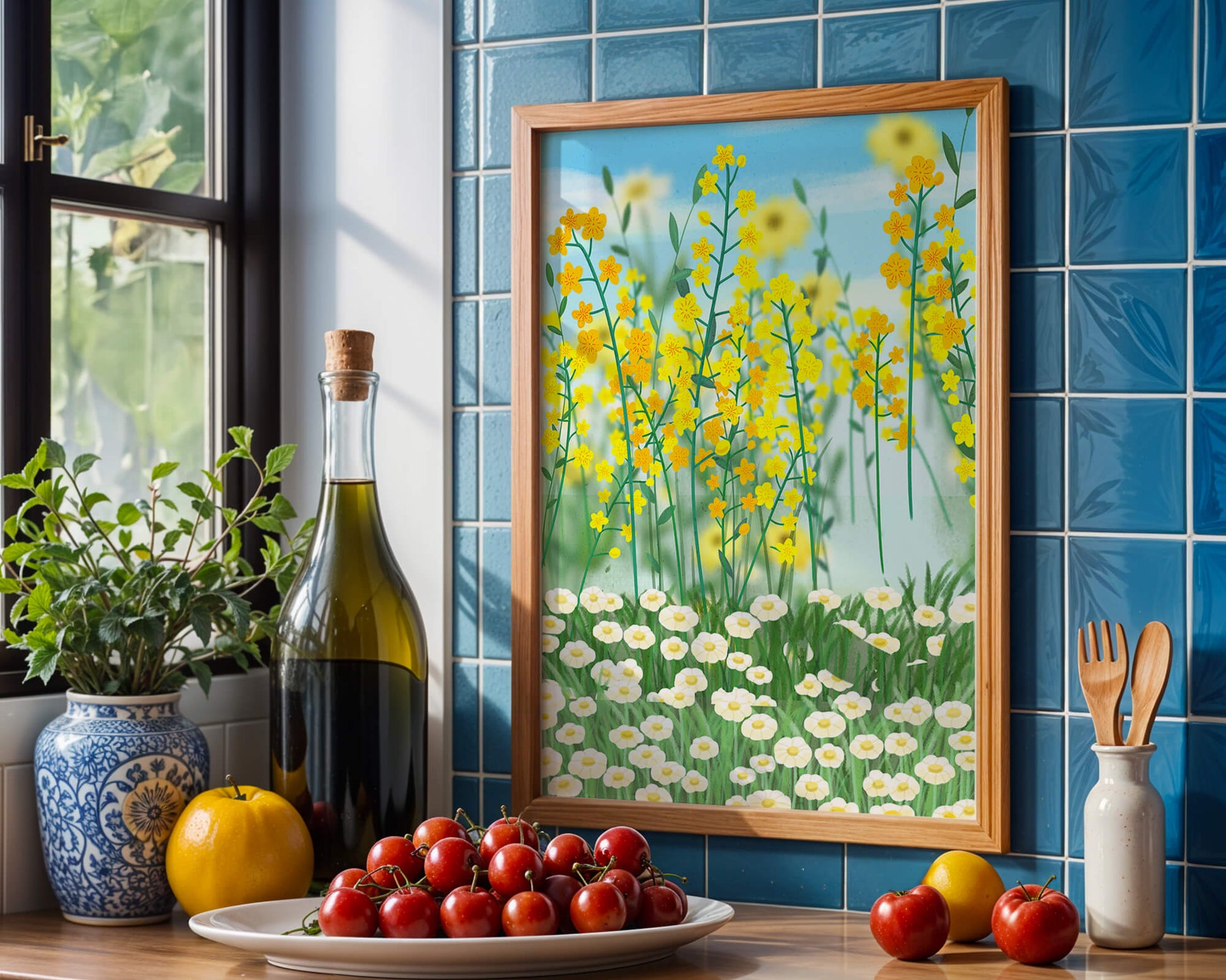 Springtime Meadow With Blooming Yellow And White Flowers