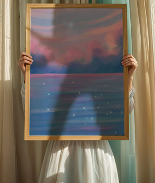 Verträumter Pastellhimmel, der sich in einer glitzernden Wasserlandschaft widerspiegelt 