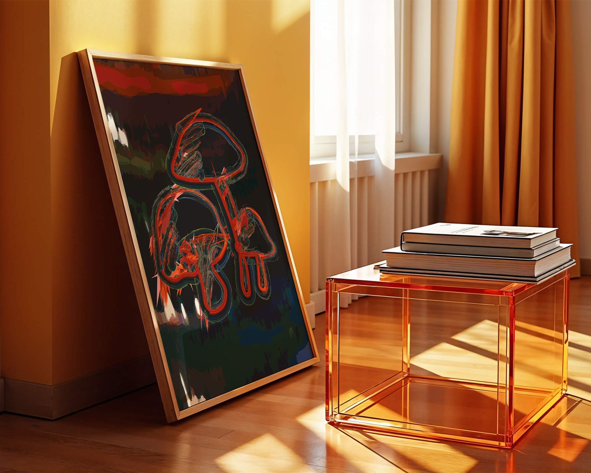 Abstract digital art von stilisierten Pilzen mit lebhaften Farben