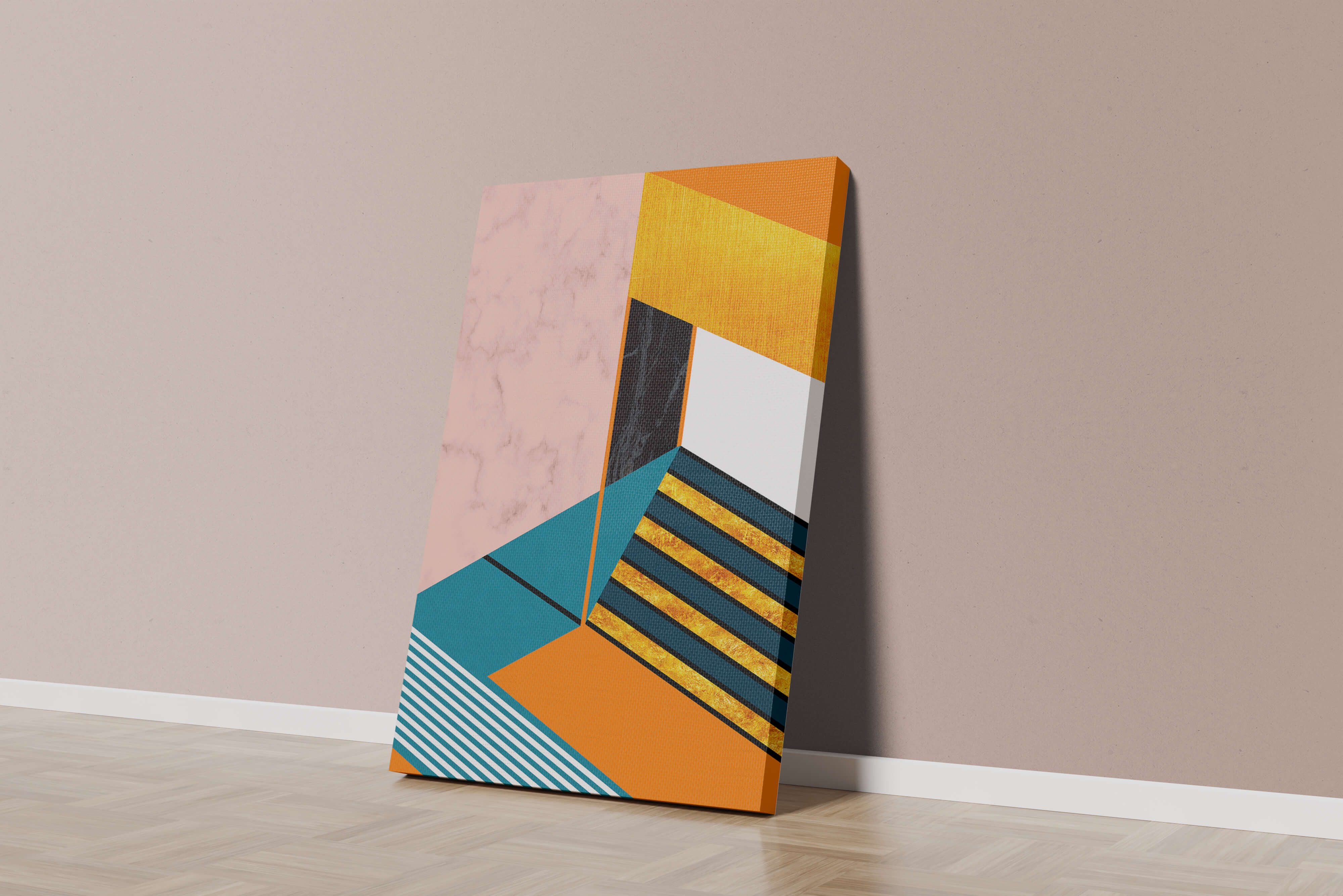Abstract geometric design with marble and gold textures