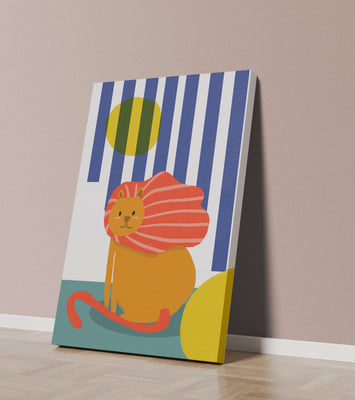 Colorful abstract lion illustration with vibrant stripes
