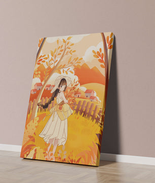 Illustration of a Girl in a Yellow Dress in Autumn Scenery