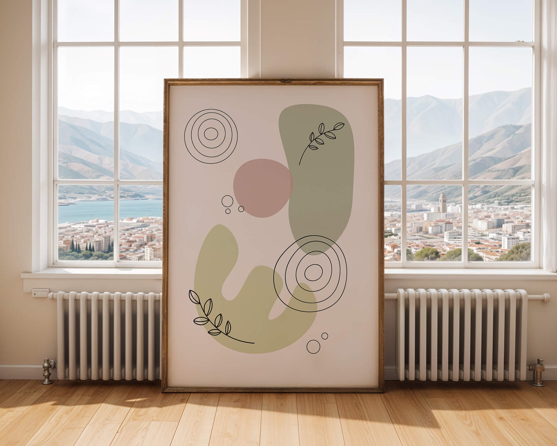 Abstract shapes and leaves in minimalistic design