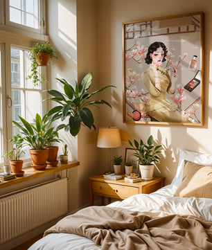 Elegant illustration of a woman with makeup and magnolia flowers