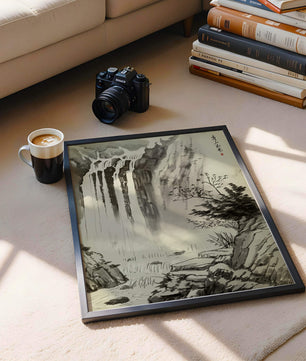 Serene Waterfall in Traditional Chinese Landscape Painting