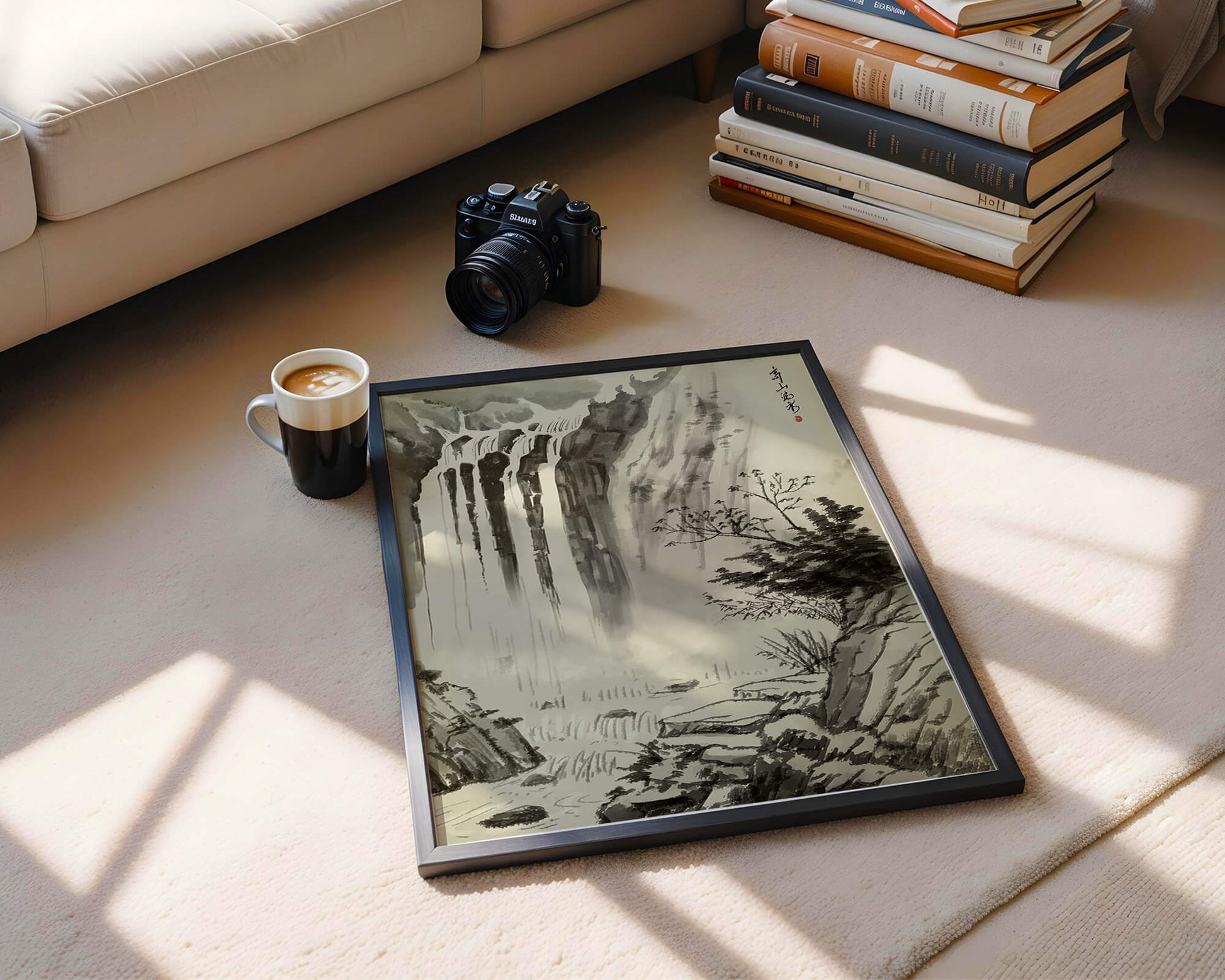 Cascada serena en la pintura de paisaje tradicional china