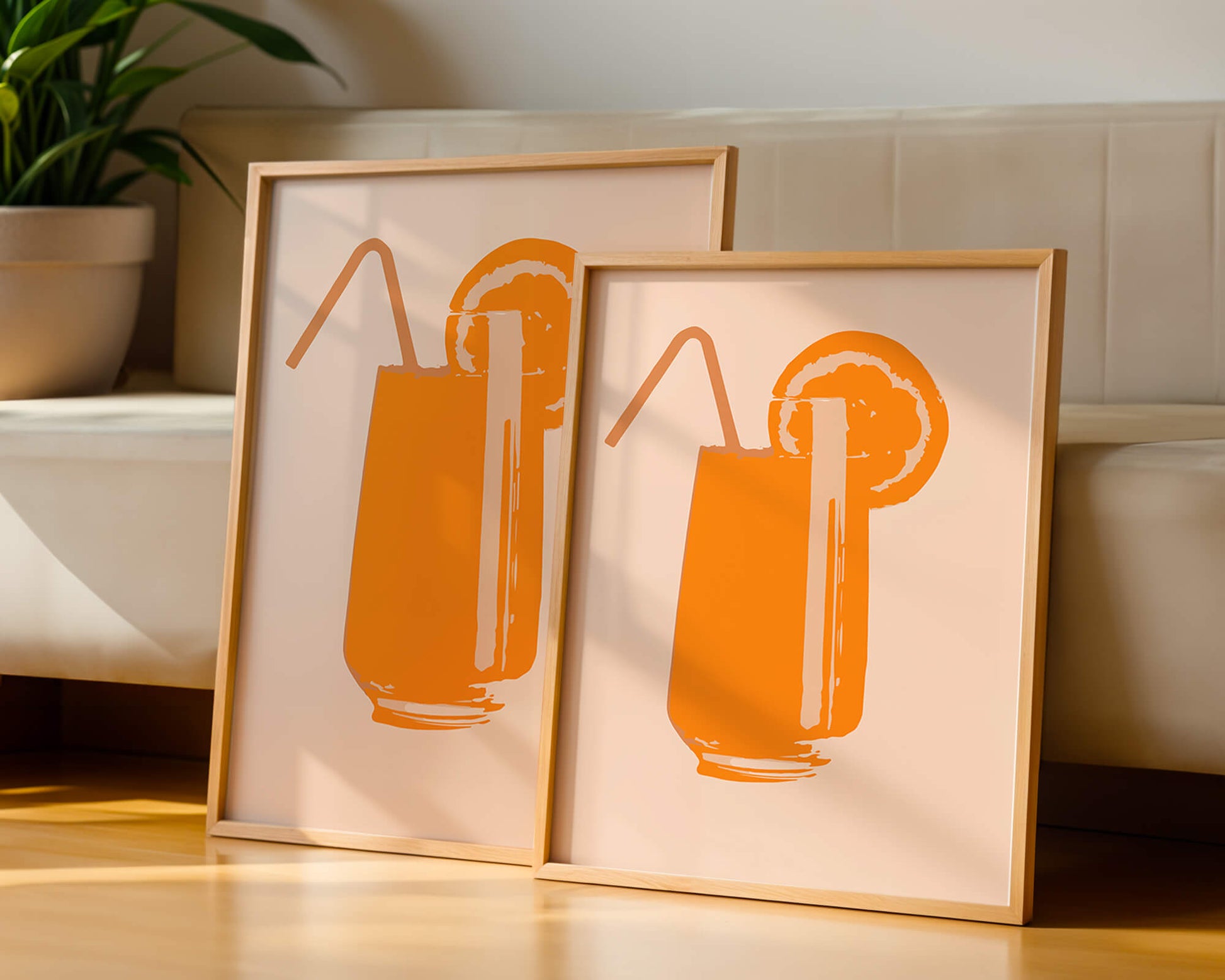 Ilustración de jugo de naranja con pajilla y rodaja de naranja