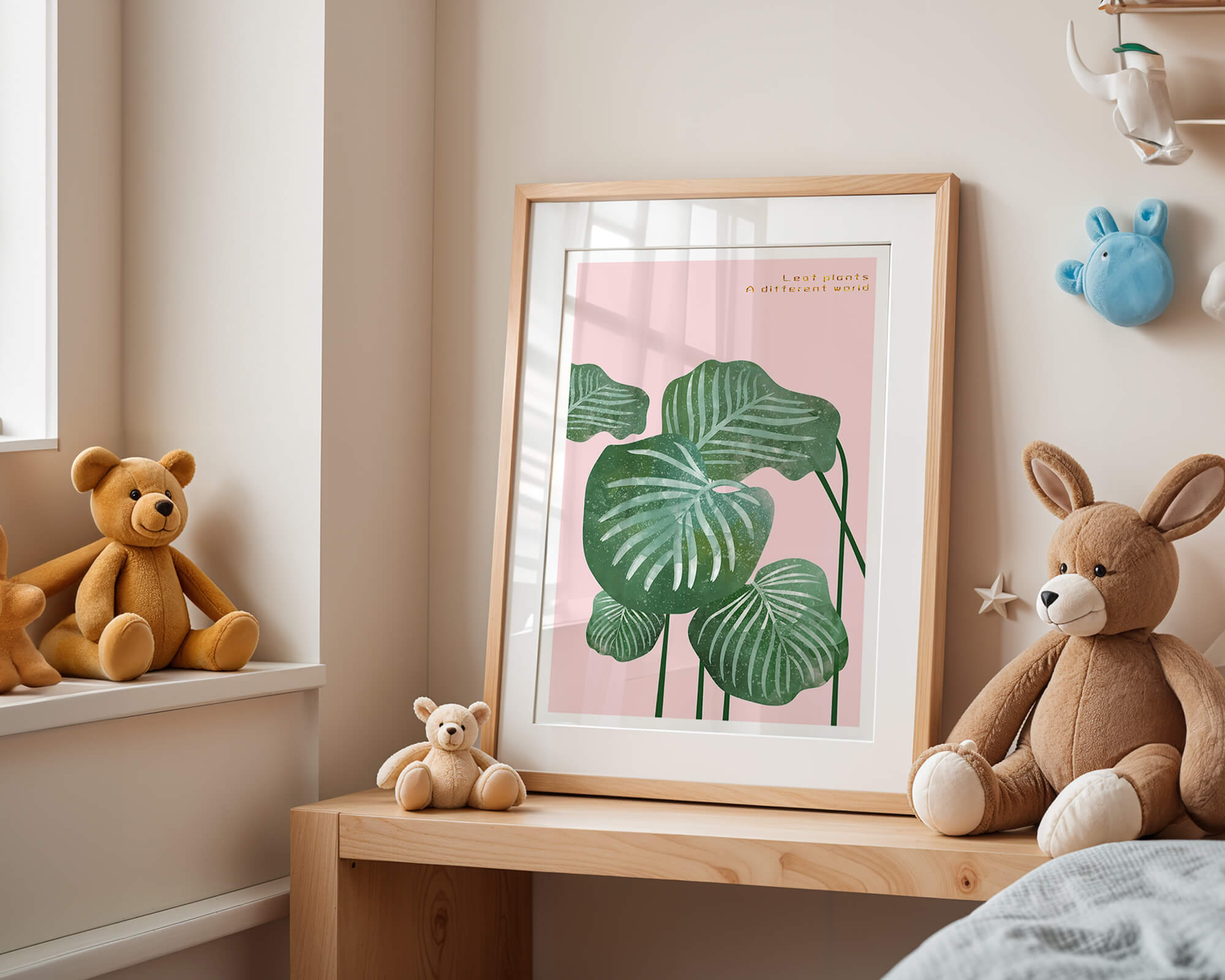 Abstract Botanical Green Leaves On Pink Background - Mi tienda