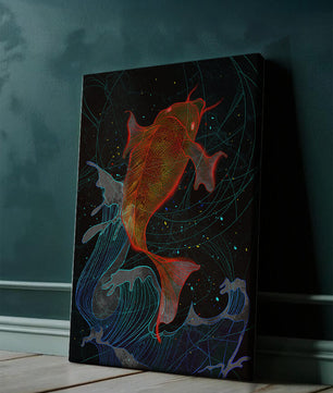 Koi Fish with Abstract Waves in Vibrant Colors