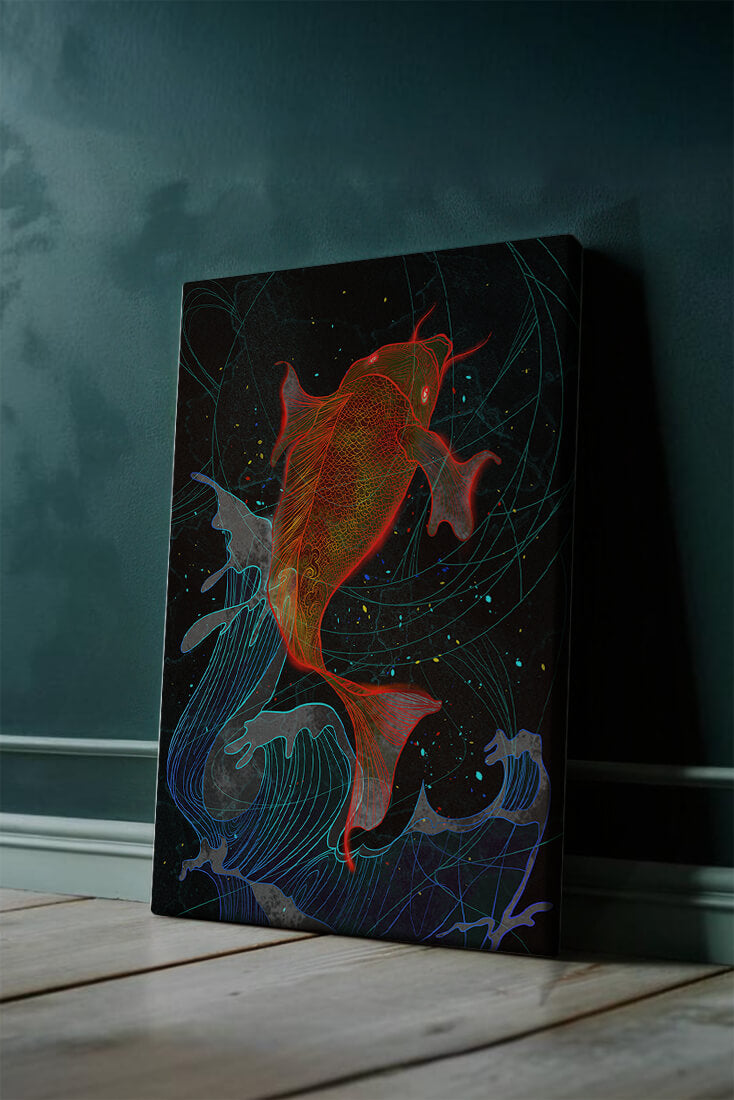 Koi Fish with Abstract Waves in Vibrant Colors