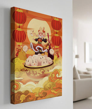 Charming festive fantasy illustration featuring lanterns and playful characters