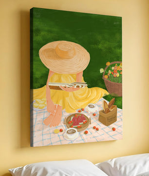 Picnic in the Park with Straw Hat and Flowers