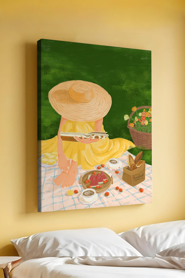 Picnic in the Park with Straw Hat and Flowers