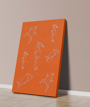 Geometrische Tiermuster auf leuchtend orangefarbenem Hintergrund