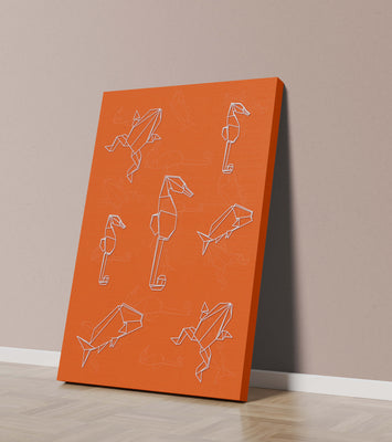 Geometric animal patterns on vibrant orange background