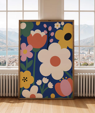 Colorful Floral Abstract Pattern On Dark Blue Background