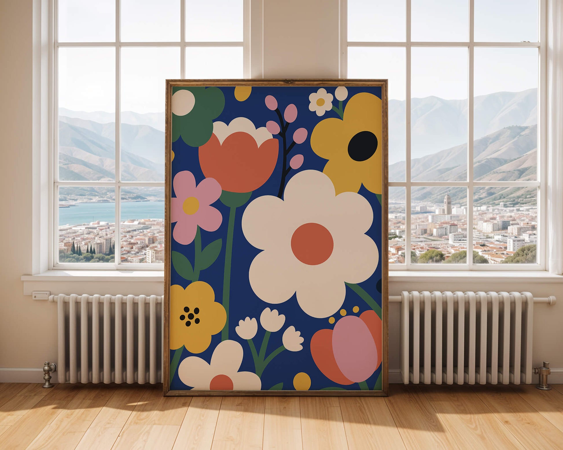 Colorful Floral Abstract Pattern On Dark Blue Background
