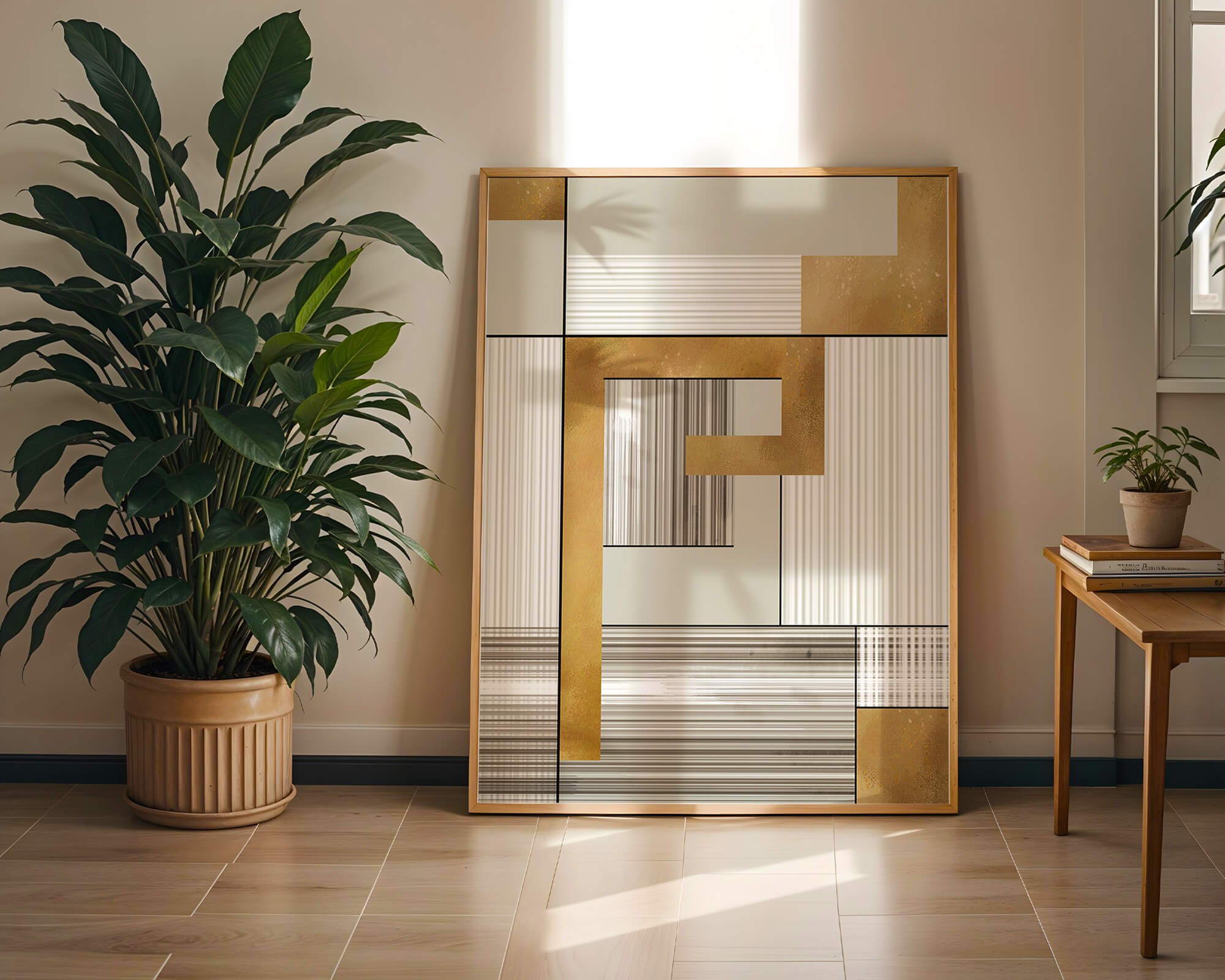 Abstract geometric pattern with gold and neutral tones