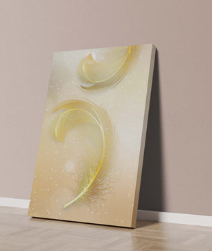 Elegant golden feather design with shimmering background