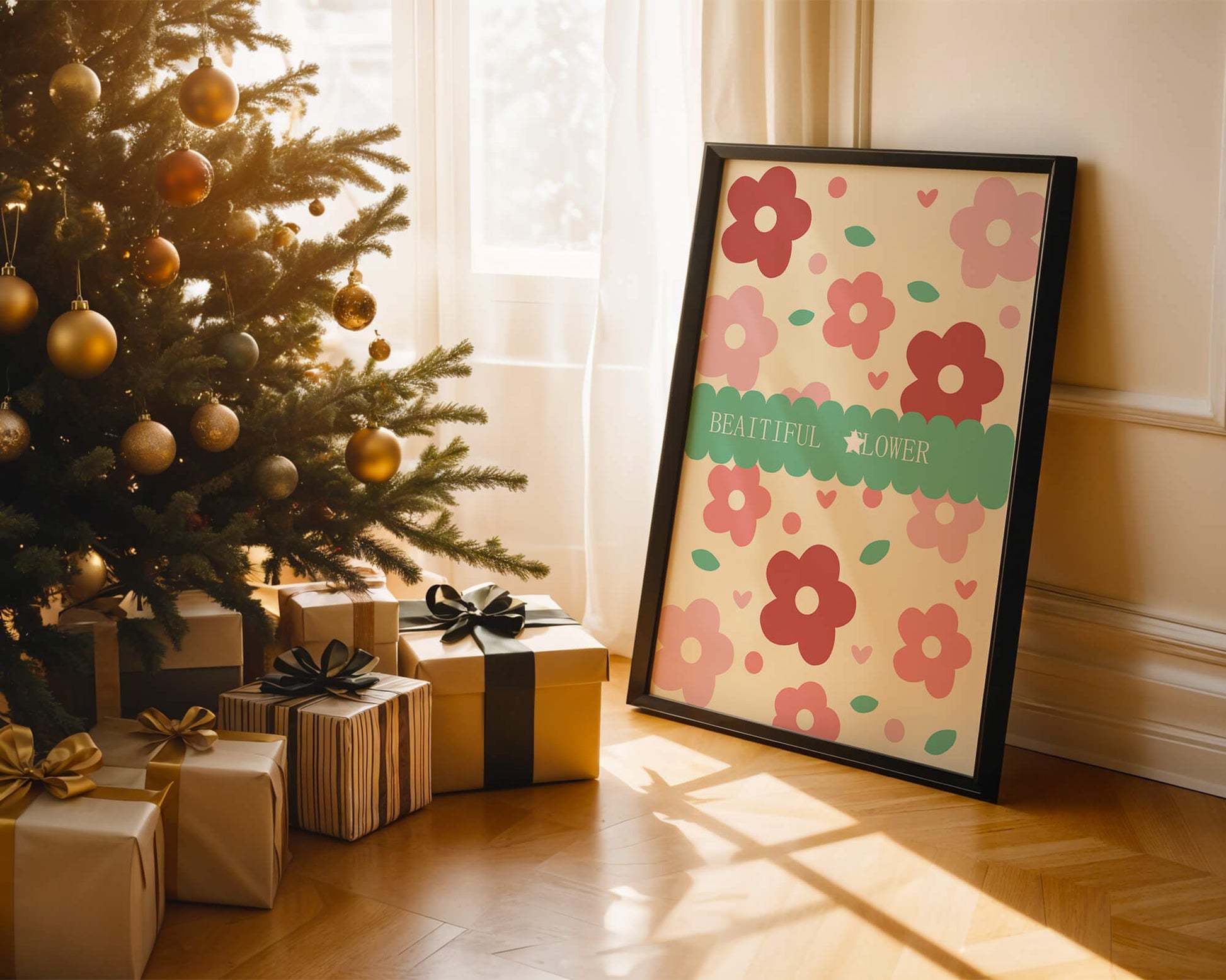 Floral pattern with retro color design and decorative text