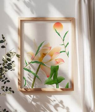 Serene Lotus Flower with Sun in Minimalist Natural Setting - Mi tienda