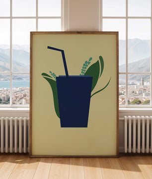 Ilustración de bebida de café moderna con elementos botánicos