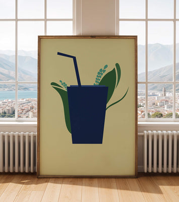 Modern cafe drink illustration with botanical elements