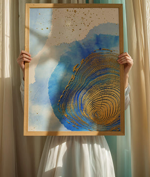 Abstract Watercolor Art with Gold Accents and Circular Pattern Design - Mi tienda