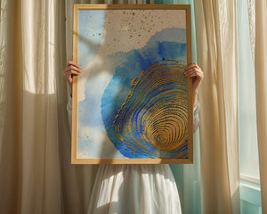 Abstract Watercolor Art with Gold Accents and Circular Pattern Design - Mi tienda