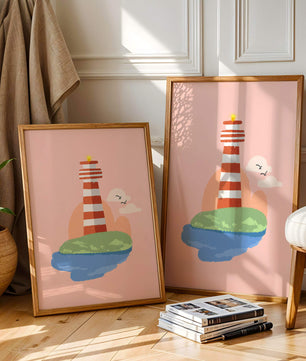 Ilustración encantadora de un faro con un entorno costero tranquilo