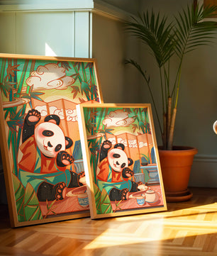 Cheerful Panda Having Tea in a Bamboo Garden - Mi tienda