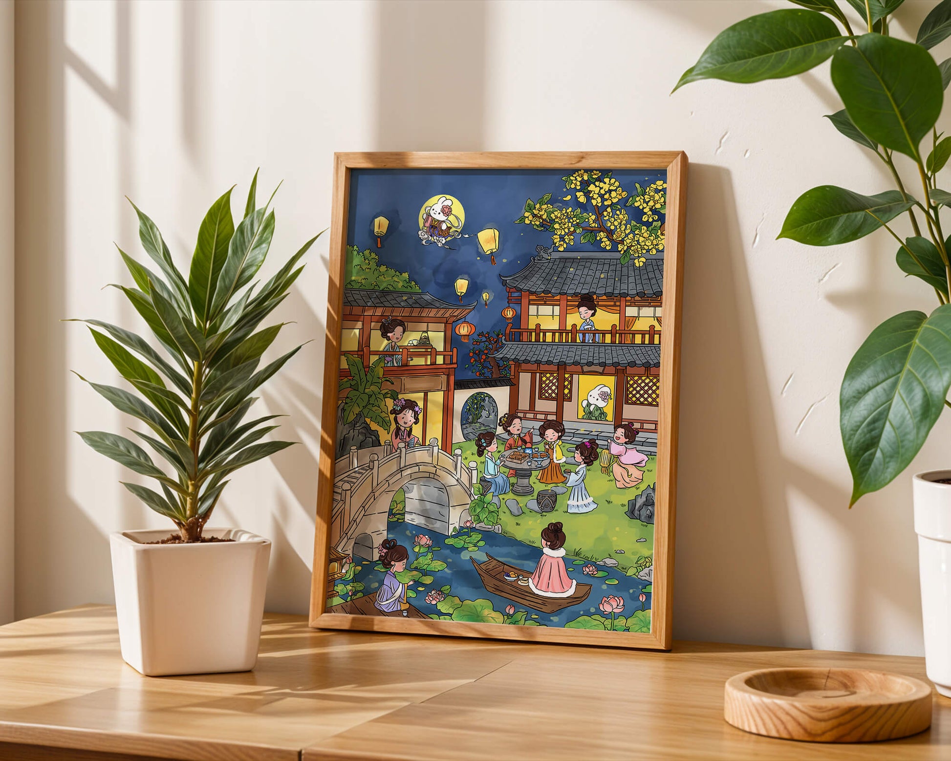 Traditional Chinese Celebration with Lanterns and River