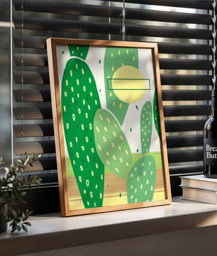 Art abstrait de cactus avec des éléments verts et jaunes