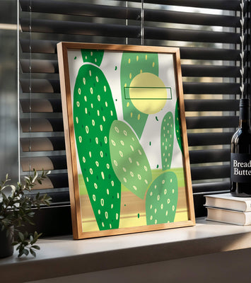 Abstract cactus art with green and yellow elements