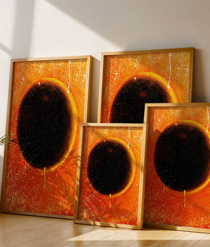 Abstract Representation of a Solar Eclipse with Vibrant Orange and Black Contrast