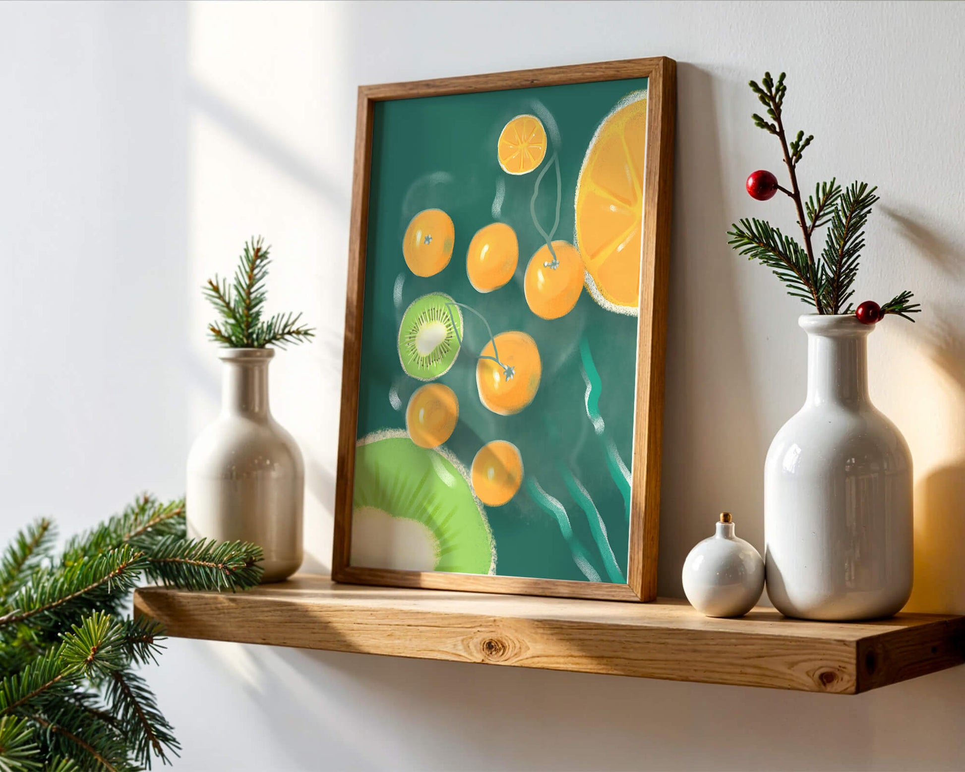 Vibrant kiwi and orange fruit pattern illustration