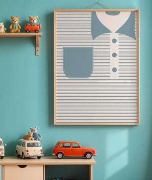 Minimalist artwork featuring striped pattern and abstract shapes