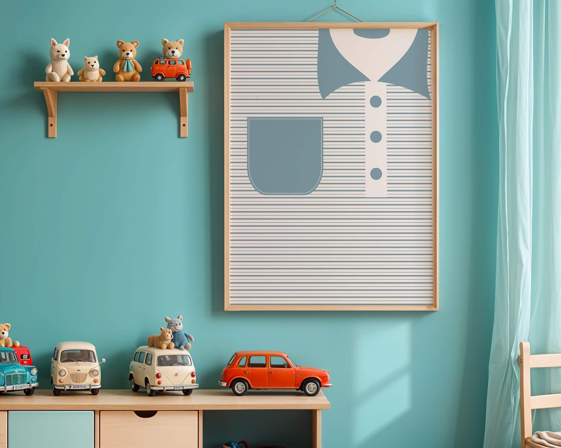 Minimalist artwork featuring striped pattern and abstract shapes
