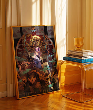 Fantasy character with mythical beast in vibrant illustration